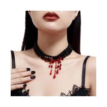 Colar De Cristal Vermelho Com Pingente De Gota De Sangue Para Mulheres, Choker De Pérolas Imitadas Colar De Cristal Vermelho Com Pingente De Gota De Sangue Para Mulheres, Choker De Pérolas Imitadas