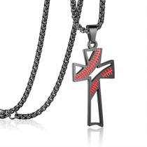 Colar de cruz de beisebol de aço inoxidável preto, ajustável.