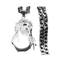 Colar De Cruz De Jesus Com Coroa De Espinhos Em Aço Inoxidável Banho De Ouro Para Homens