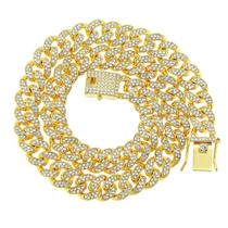 Colar de elos cubanos dourados de Miami com elos de strass Colar de elos cubanos dourados de Miami com elos de strass