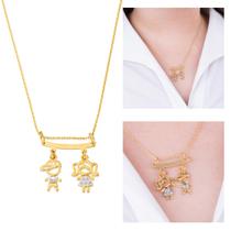 Colar De Filhos Com 2 Pingentes Menino ou Menina com Pedras de Zircônia Banhado Ouro 18K Banho Antialérgico Marca Andréia Branco Acessórios Colar De Filhos Com 2 Pingentes Menino ou Menina com Pedras de Zircônia Banhado Ouro 18K Banho Antialérgico Marca Andréia Branco Acessórios