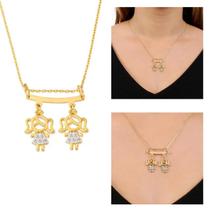 Colar De Filhos Com 2 Pingentes Menino ou Menina com Pedras de Zircônia Banhado Ouro 18K Banho Antialérgico Marca Andréia Branco Acessórios Colar De Filhos Com 2 Pingentes Menino ou Menina com Pedras de Zircônia Banhado Ouro 18K Banho Antialérgico Marca Andréia Branco Acessórios