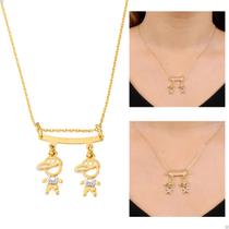 Colar De Filhos Com 2 Pingentes Menino ou Menina com Pedras de Zircônia Banhado Ouro 18K Banho Antialérgico Marca Andréia Branco Acessórios Colar De Filhos Com 2 Pingentes Menino ou Menina com Pedras de Zircônia Banhado Ouro 18K Banho Antialérgico Marca Andréia Branco Acessórios