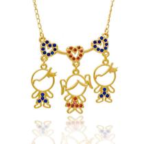 Colar de Filhos Mãe de Dois Meninos e uma Menina com Cristais Colorido Folheado em Ouro 18K SoftJoias