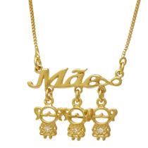 Colar de Filhos Mãe de Três Filhas Meninas Folheado em Ouro 18K Softjoias Colar de Filhos Mãe de Três Filhas Meninas Folheado em Ouro 18K Softjoias
