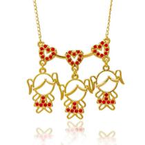 Colar de Filhos Mãe de Três Meninas com Cristais Coloridos Folheado em Ouro 18K SoftJoias