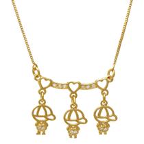 Colar de Filhos Mãe de Três Meninos e Corações Folheado em Ouro 18K SoftJoias