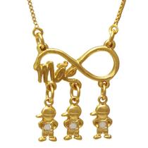 Colar de Filhos Mãe de Três Meninos Folheado em Ouro 18K SoftJoias