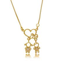 Colar de Filhos Softjoias Mãe de Casal com Coração Folheado em Ouro 18K