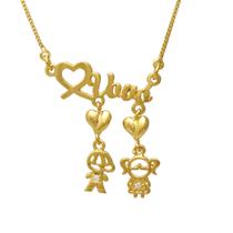 Colar de Filhos Vovó de Casal de Netos Folheado em Ouro 18K Softjoias