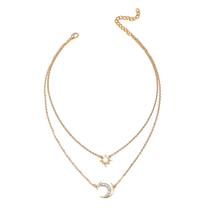 Colar de folha oca simples personalizado com várias camadas de pingente de strass com contas redondas