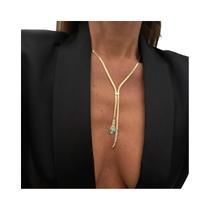 Colar De Franjas Com Strass Dourado À Prova d'Água Para Mulheres, Corrente De Cobra Plana Em Aço Colar De Franjas Com Strass Dourado À Prova d'Água Para Mulheres, Corrente De Cobra Plana Em Aço