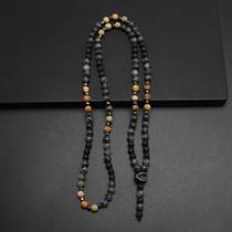 Colar de hematita de pedra brilhante preta com mapa natural de 6 mm para homens e mulheres