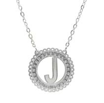 Colar de letra inicial J cravejado com cristais brancos em aço