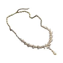 Colar De Luxo Feminino Com Folhas, Zircônia AAA E Pérola Brilhante, Joia Para Noivas E Festas Colar De Luxo Feminino Com Folhas, Zircônia AAA E Pérola Brilhante, Joia Para Noivas E Festas
