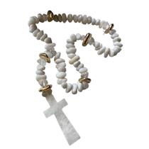 Colar De Mesa Terço Com Pedra Quartzo Branco Com Banho Ouro 18K 100cm Colar De Mesa Terço Com Pedra Quartzo Branco Com Banho Ouro 18K 100cm