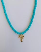 Colar de miçangas coloridas com pingente de coqueiro banhado tendência praia verão