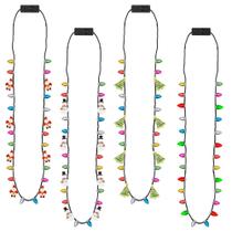 Colar de Natal, 4 peças de colar de Natal iluminado, colares de cana-de-açúcar de Papai Noel com bulbo brilhante, 3 modos de lembrancinhas coloridas para festas de Natal, acessórios feios para festas de Natal e véspera de Ano Novo