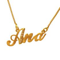 Colar de Nome de Mulher Feminino Dourado Pronta Entrega Cravejado de Zircônias Folheado A Ouro 18K Softjoias