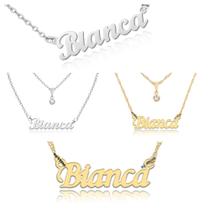 Colar de Nomes Bianca Folheado a dourado Ou Preteada Prata Em Aço Inox Corrente De Letra