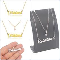 Colar de Nomes Cristiane Folheado a dourado Ou Preteada Prata Em Aço Inox Corrente De Letra