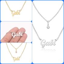 Colar de Nomes Gabi Folheado a dourado Ou Preteada Prata Em Aço Inox Corrente De Letra