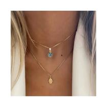 Colar De Olho Grego Da Sorte Com Strass De Camada Dupla E Micro Pavimentação, Corrente De Clavícula,