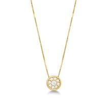 Colar de Ouro 18k com Pingente Pequeno Pizza Redondo com Diamantes