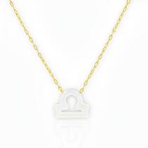 Colar de Ouro 18k com Signo de Libra e Madrepérola Natural na Corrente Zeta