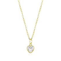 Colar De Ouro 18k Cordão 45cm Feminino C/ Coração Zircônia Cor:Branco