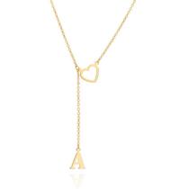 Colar de ouro 18k feminino coração com inicial do nome gravata e letra pendurada rommanel 532442