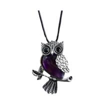 Colar De Pedra Cristal De Cura Natural De Ametista E Quartzo Rosa Em Forma De Coruja Para Mulheres