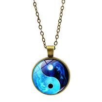 Colar de pedra do pingente de vidro Yin Yang Tai Chi - Bronze