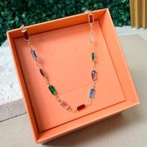 Colar De Pedras Coloridas Folheado A Ouro 18k Colar De Pedras Coloridas Folheado A Ouro 18k