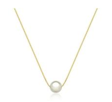 Colar de pérola solitária g banhado a ouro 41 cm com extensor