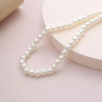Colar de Pérolas 6mm Clássico Aço Cirúrgico Banhado a Prata Colar de Pérolas 6mm Clássico Aço Cirúrgico Banhado a Prata