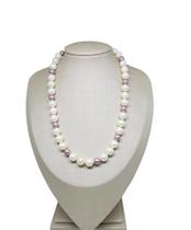 Colar de perolas brancas e rosas 45cm