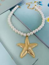 Colar de pérolas com Estrela do Mar tendência Praia Verão