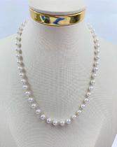 Colar de Pérolas de 6mm com Banho de Ouro 2 Milésimos - 50cm + Extensora - 1 Unidade