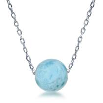 Colar de Pérolas de Larimar 8mm em Prata Esterlina