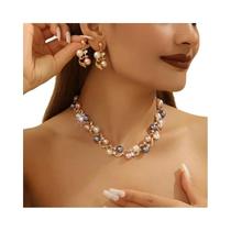 Colar De Pérolas De Luxo Para Mulheres Com Conjunto De Folhas Em Strass, Joias Coloridas Para Colar De Pérolas De Luxo Para Mulheres Com Conjunto De Folhas Em Strass, Joias Coloridas Para