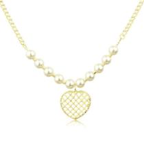 Colar de Pérolas e Coração Folheado a Ouro 18k