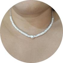Colar de Pérolas Feminino Folheado a Prata 925 Banhado Colar de Pérolas Feminino Folheado a Prata 925 Banhado