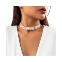 Colar De Pérolas Imitadas Multicamadas Para Mulheres, Choker Simples Com Contas De Pedra Natural,