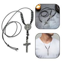 Colar de pescoço crucifixo masculino hematita 6 mm cruz são bento