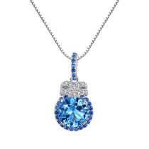 Colar de pingente azul luxuoso de 7mm para mulheres encantadoras colar de corrente casamento 925 presente de joias de prata