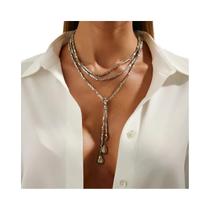 Colar De Pingente Com Contas Douradas Para Mulheres, Joia De Moda Punk Multicamadas Em Forma De Y,