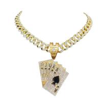 Colar De Pingente De Corrente Cubana De Cristal Hip Hop Unissex, Joia De Moda Brilhante