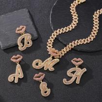 Colar De Pingente Hip Hop Em Liga De Diamante Colorido, 2 Peças, Design De 26 Letras, Joia Com