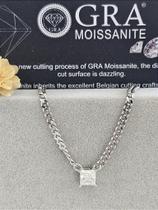 Colar de Ponto de Luz Moissanite Quadrado 5,5mm em Prata 925 com Banho de Ródio